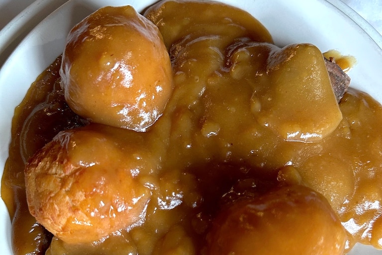 Sour beef and dumplings at Schultz's Crab House.