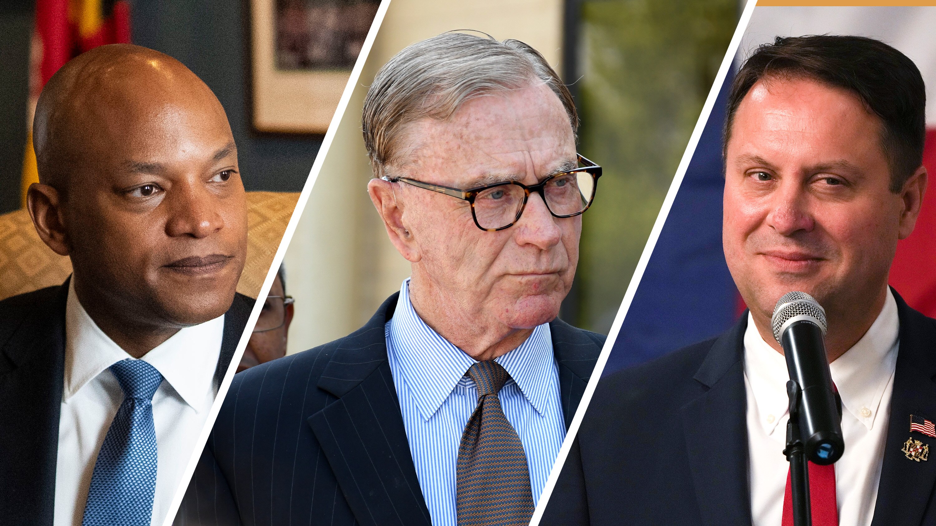 From left, Democratic candidate Gov. Wes Moore, and Republican candidates Ed Hale Sr. and Dan Cox.
