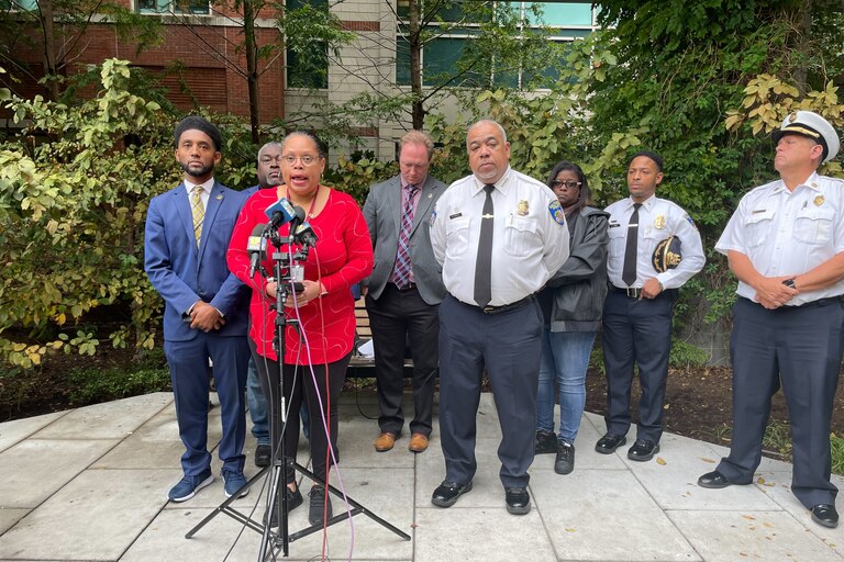 Mayor Brandon Scott, Police Commissioner Michael Harrison and other officials provide an update on a crossing guard who was struck.