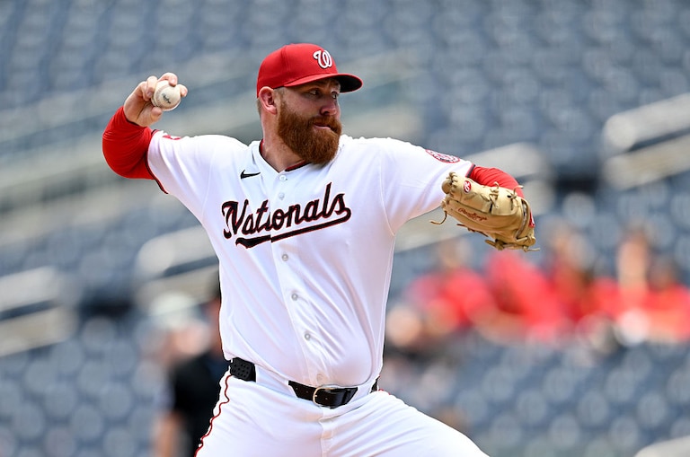 Washington Nationals starting pitcher Zack Littell pitches in the third inning against the Kansas City Royals.