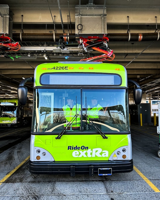 The upgraded transit depot in Derwood is powering the county’s transition from diesel-powered Ride-On buses. Within its fleet of about 400, the county has about 70 electric buses.Within its fleet of about 400, the county has about 70 electric buses.