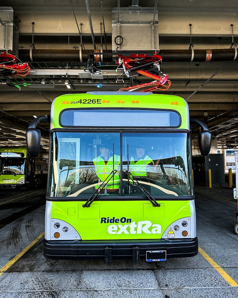 The upgraded transit depot in Derwood is powering the county’s transition from diesel-powered Ride-On buses. Within its fleet of about 400, the county has about 70 electric buses.Within its fleet of about 400, the county has about 70 electric buses.