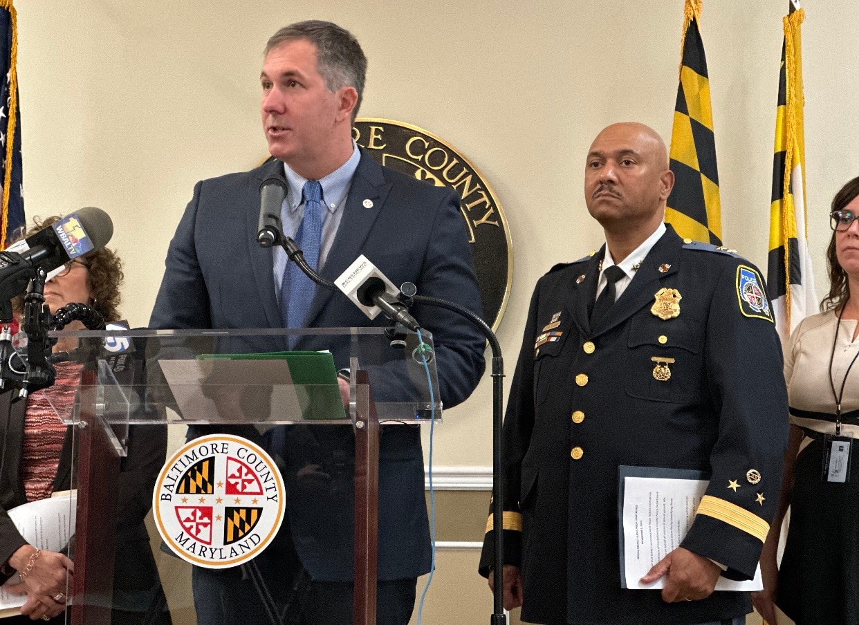 County Executive Johnny Olszewski Jr. and law enforcement authorities announced Wednesday they’ve received a $1.5 million grant from Gov. Wes Moore’s Office of Crime Prevention, Youth and Victim Services, and expect to receive up to $500,000 from the Hackerman Foundation to expedite testing of forensic evidence collected on microscope slides, which have been held since the 1970s by the Greater Baltimore Medical Center. Baltimore County is also contributing at least $500,000 more from its general fund. (Taylor DeVille / The Baltimore Banner)