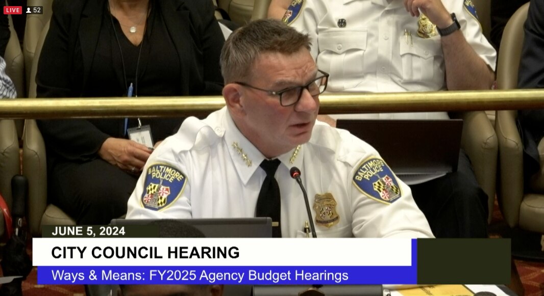 Police Commissioner Rich Worley speaks to City Council members during the FY2025 budget hearing for his department on June 5, 2024.