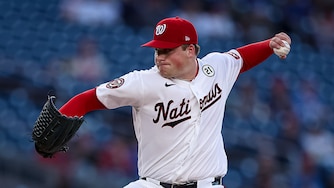 Washington Nationals left-hander Jackson Kent pitches against the Philadelphia Phillies during the first inning.