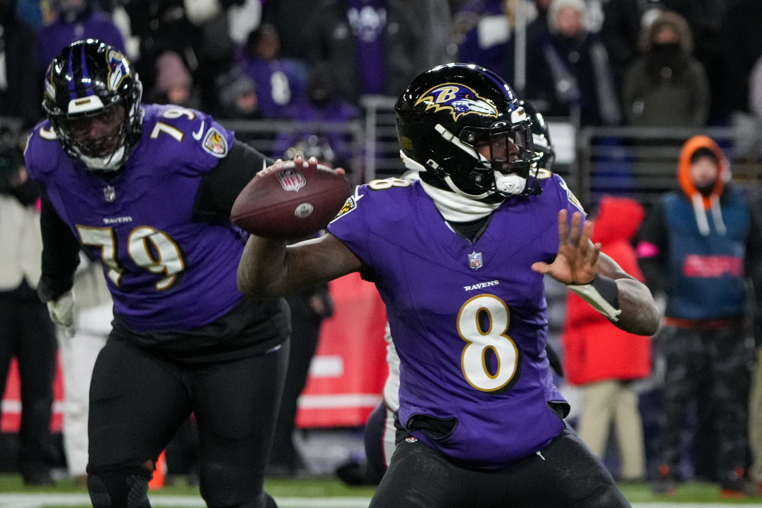 Ravens quarterback Lamar Jackson finished with four touchdowns, two passing and two rushing, in Saturday's 34-10 playoff win over the Texans.