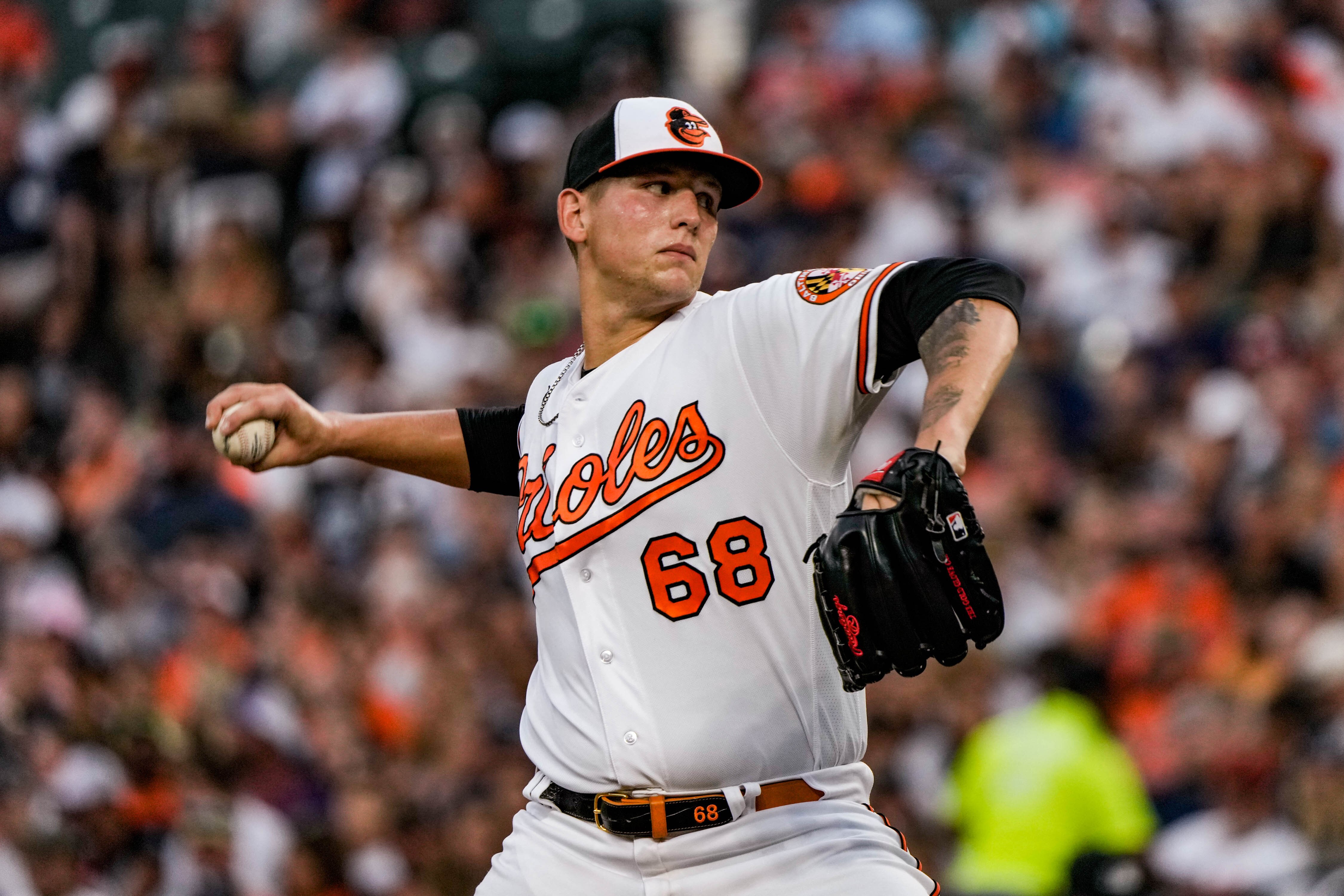 Orioles pitcher Tyler Wells left in the third inning of Saturday night's 8-3 loss to the Yankees.