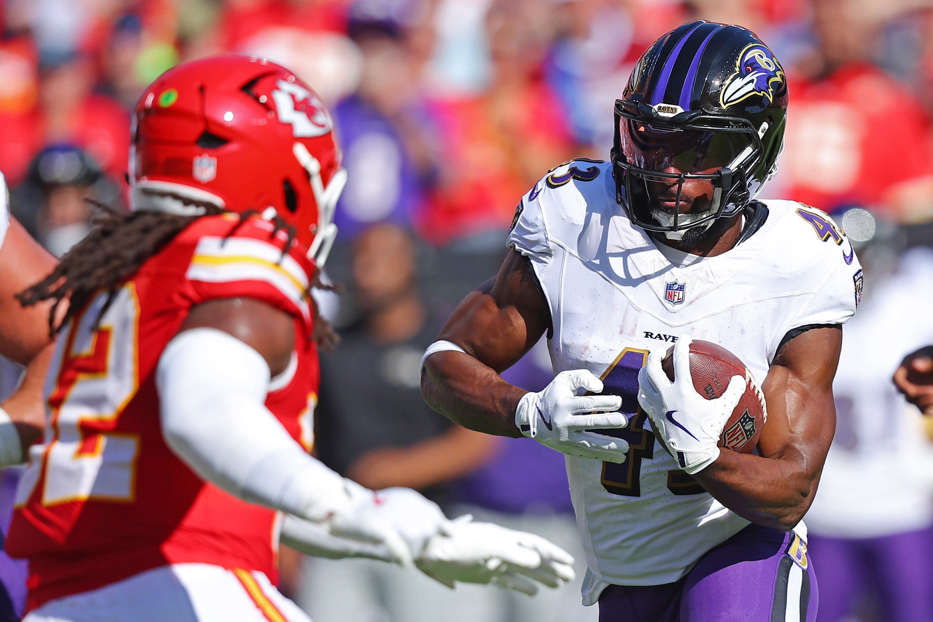 Ravens running back Justice Hill has 262 total yards and three touchdowns this season.