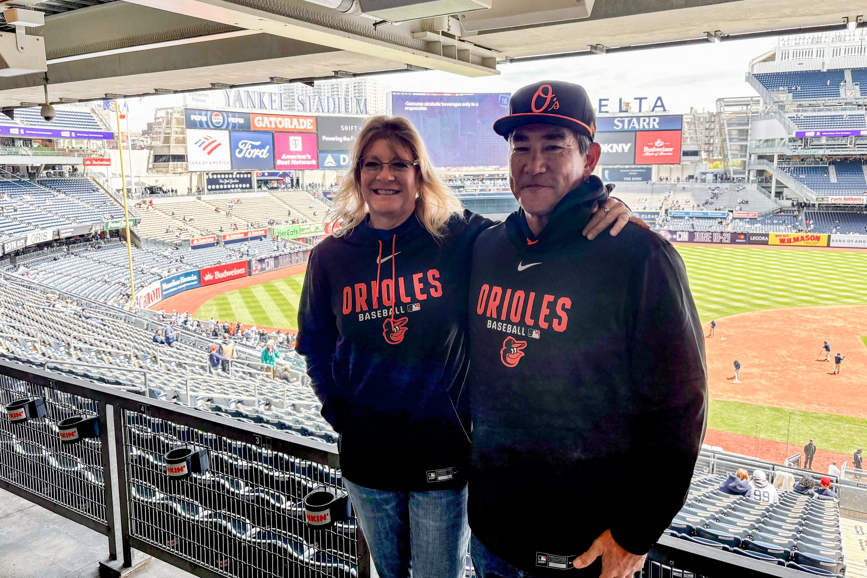 JR and Karen Gibson, Orioles pitcher Trey Gibson’s parents, made the trip to Yankee Stadium in New York to celebrate their son’s debut.