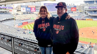 JR and Karen Gibson, Orioles pitcher Trey Gibson’s parents, made the trip to Yankee Stadium in New York to celebrate their son’s debut.