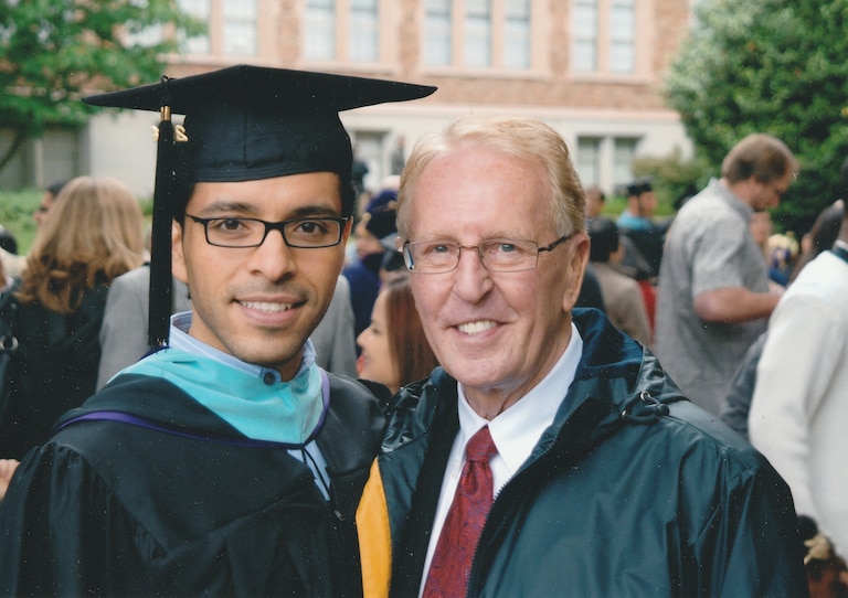 Fred Cogswell, right, with Sergio DeSantiago during DeSantiago's graduation from Central State University in 2008.