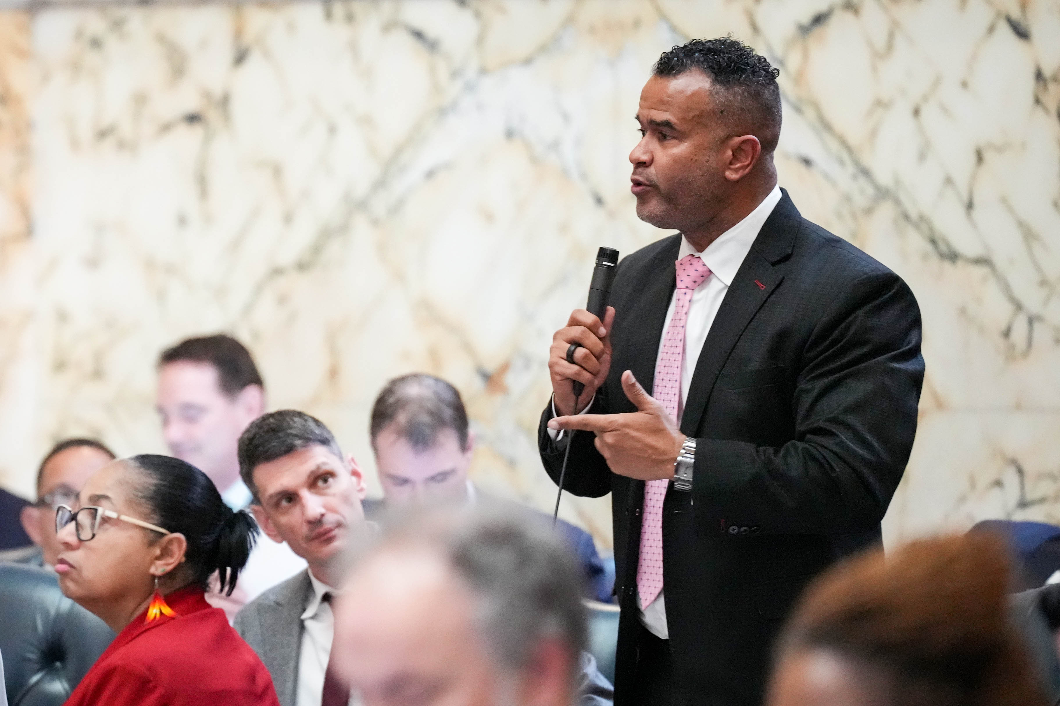 Del. C.T. Wilson, a Charles County Democrat, speaks during floor debate on crossover day at the Maryland State House in Annapolis, Md. on Monday, March 17, 2025. Any bill not passed by either the House or Senate by midnight on crossover day is likely defeated for the 2025 session.
