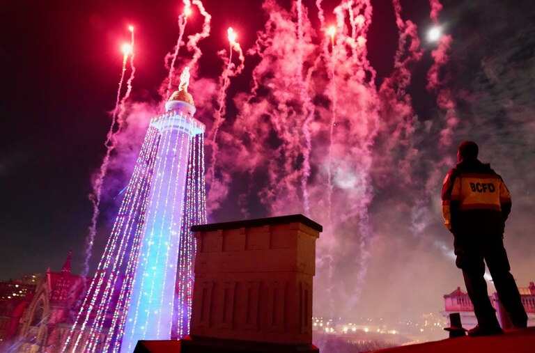 The fireworks display during the 2025 Monument Lighting Ceremony at Mount Vernon Place in Baltimore, Md. on Thursday, December 4, 2025.