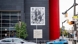 A rendering of Frederick Douglass titled “Frederick Douglass / Liberty” outside the Reginald F. Lewis Museum of Maryland African American History and Culture in Baltimore, Md., on Wednesday, Oct. 2, 2024.
