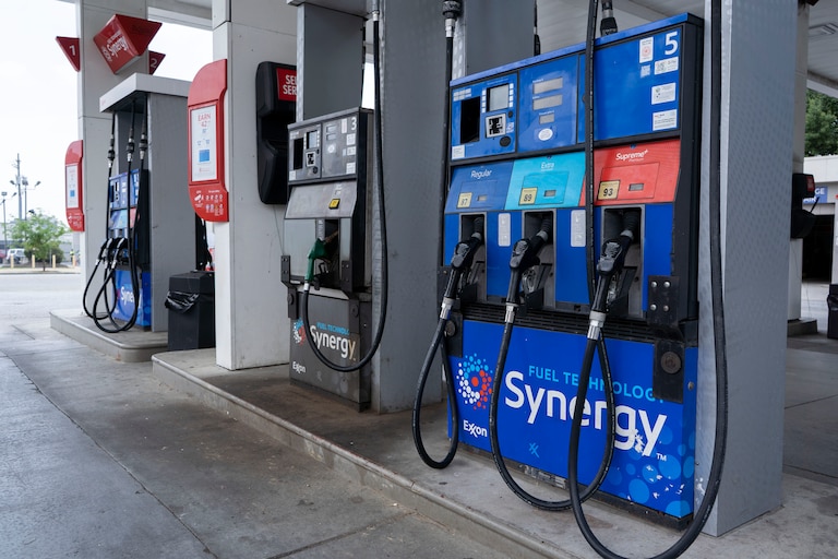 Pumps at an Exxon gas station on North Howard Street.