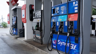 Pumps at an Exxon gas station on North Howard Street.