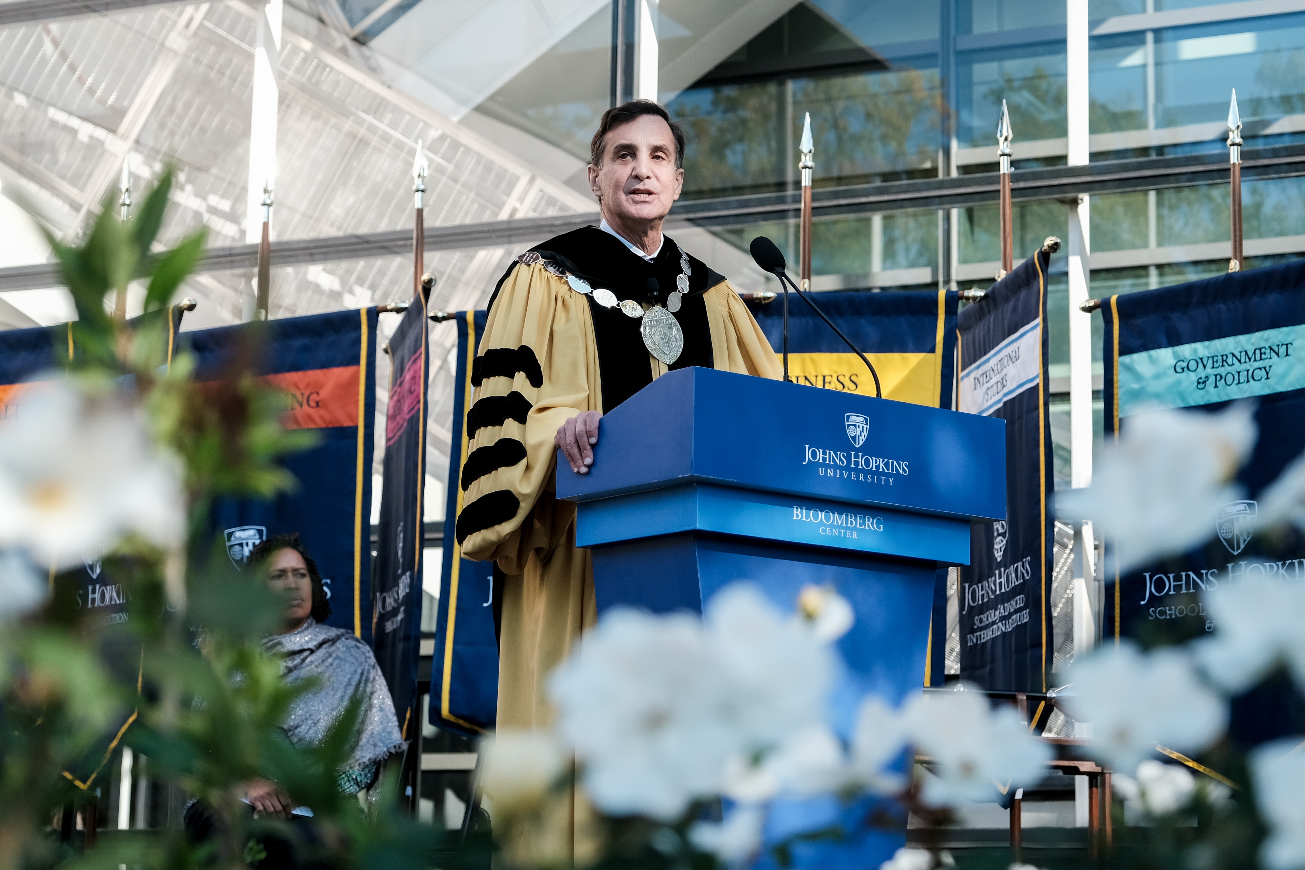 Johns Hopkins University President Ronald J. Daniels delivers remarks during the opening ceremony of the Bloomberg Center in Washington, D.C., on Oct. 19, 2023.