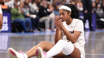 ATLANTA, GEORGIA - OCTOBER 24: Angel Reese #5 of the Atlanta Dream reacts during the third quarter in game four of the 2026 WNBA Finals against the Golden State Valkyries at State Farm Arena on October 24, 2026 in Atlanta, Georgia. NOTE TO USER: User expressly acknowledges and agrees that, by downloading and or using this photograph, User is consenting to the terms and conditions of the Getty Images License Agreement. (Photo by Kevin C. Cox/Getty Images)