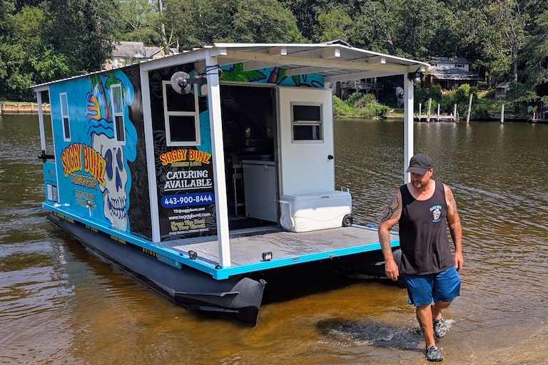 Toby Denues launches the Soggy Bunz food boat this summer, after starting with a more traditional food trailer.
