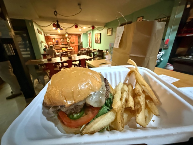 The El Chapo burger from Chuck’s Trading Post in Hampden is available Wednesday evenings.