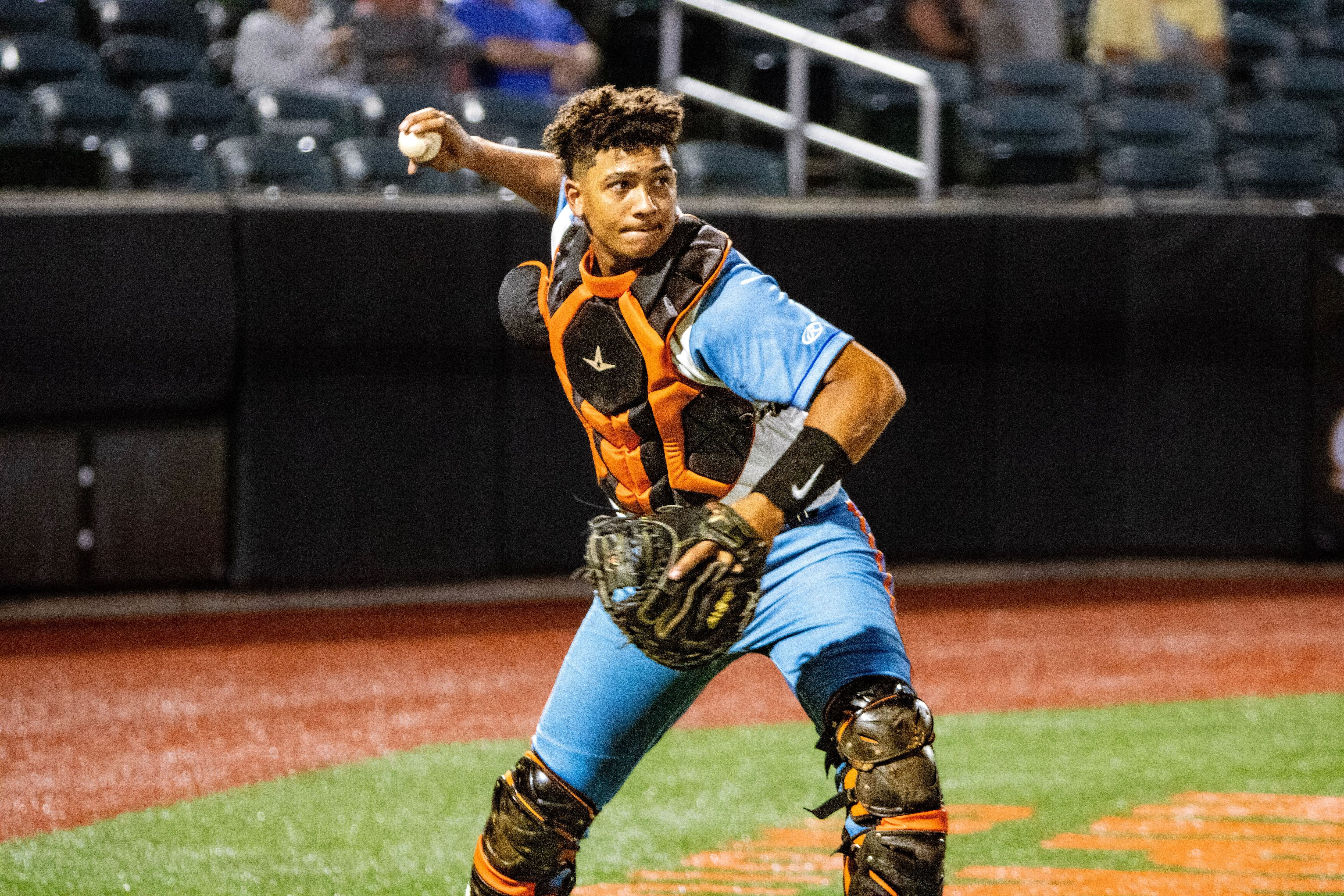 Catcher Samuel Basallo as a member of the Aberdeen Ironbirds, the Baltimore Orioles' high-A affiliate.