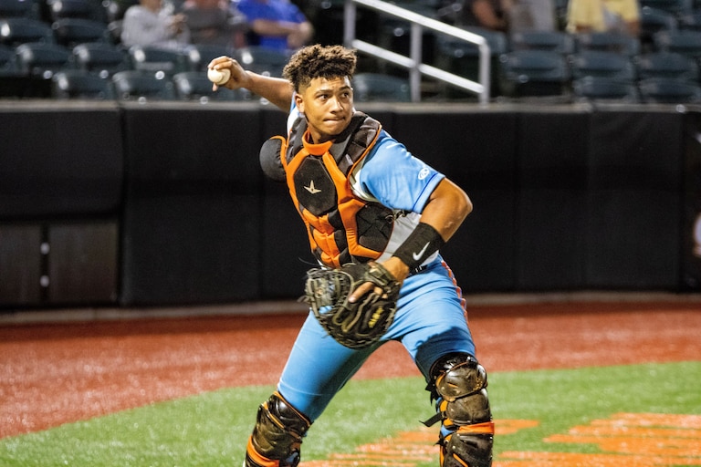 Catcher Samuel Basallo as a member of the Aberdeen Ironbirds, the Baltimore Orioles' high-A affiliate.