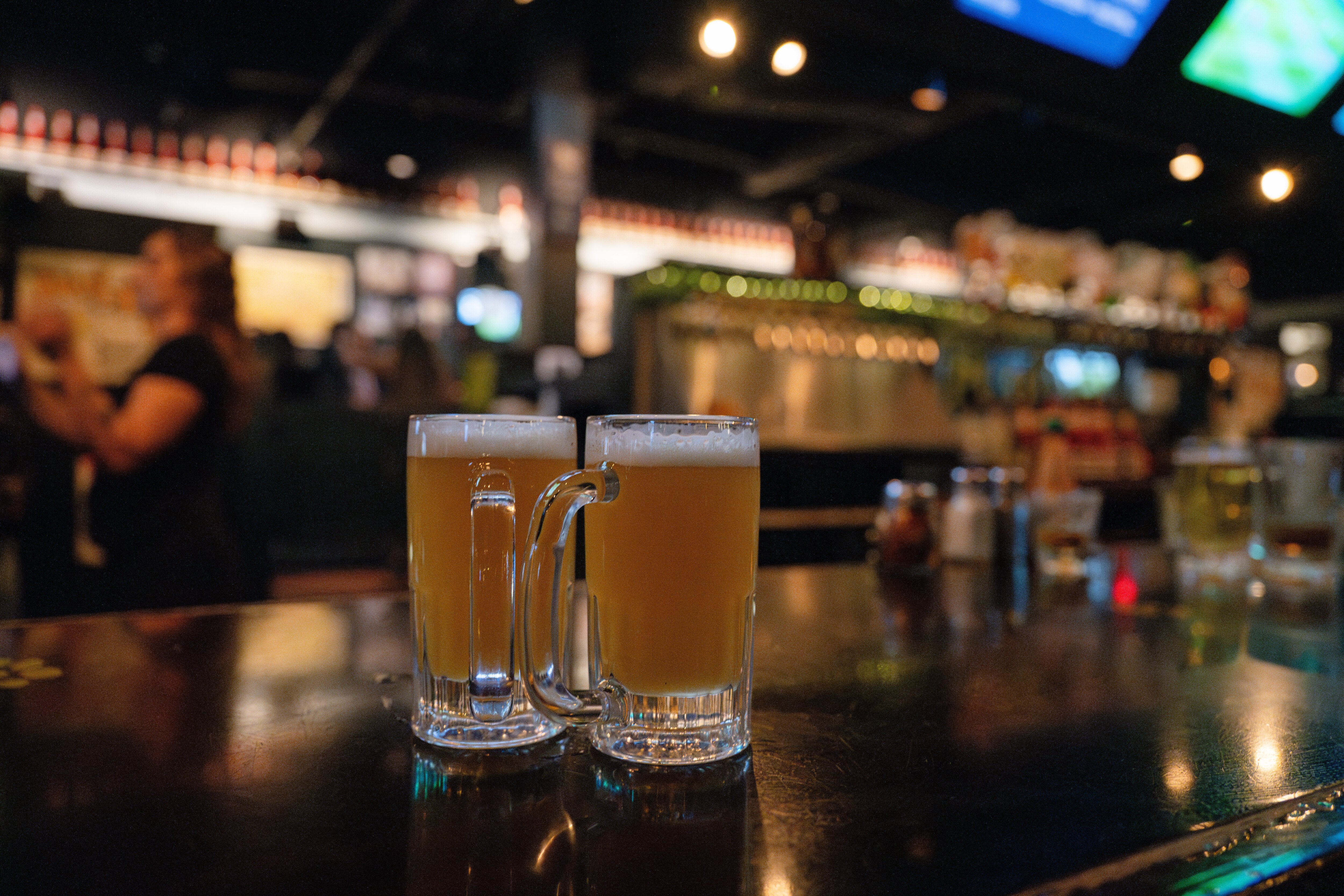 Pub Dog's signature mug pairs of their in-house beers on the bar at Pub Dog Columbia as seen on September 21st, 2024 in Columbia, MD.