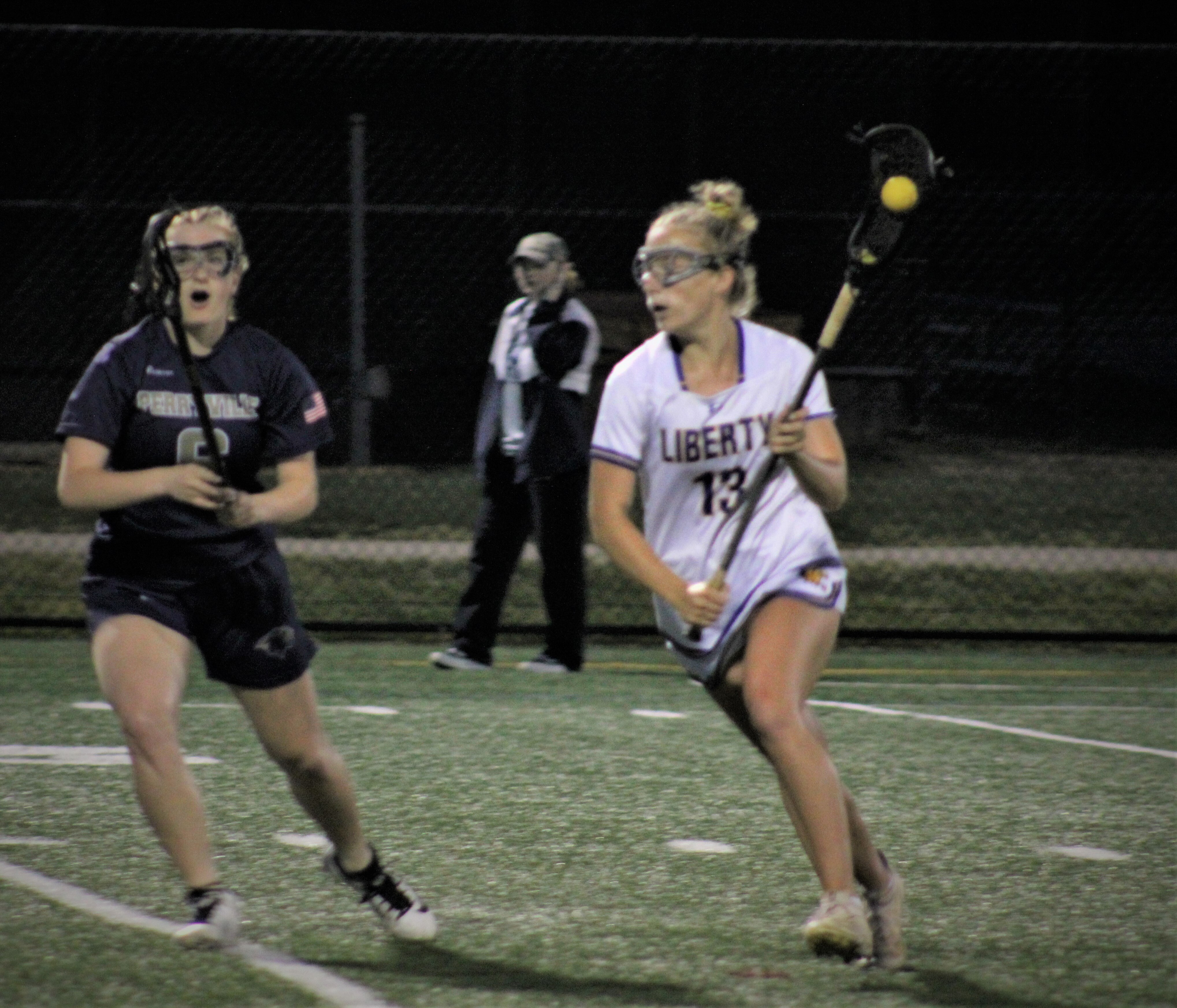 Liberty, with Jenna Evans, continued its pursuit of a third straight Class 1A state girls lacrosse crown. The No. 8 Lions routed Perryville at Bel Air and will play Fallston for the crown this coming week at Stevenson University's Mustang Stadium.