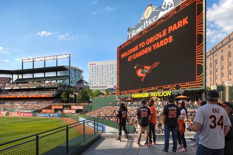 Renderings of the Oriole Park at Camden Yards. The Maryland Stadium Authority will remove seats this offseason from the upper deck of Oriole Park's left field and add a standing room area.