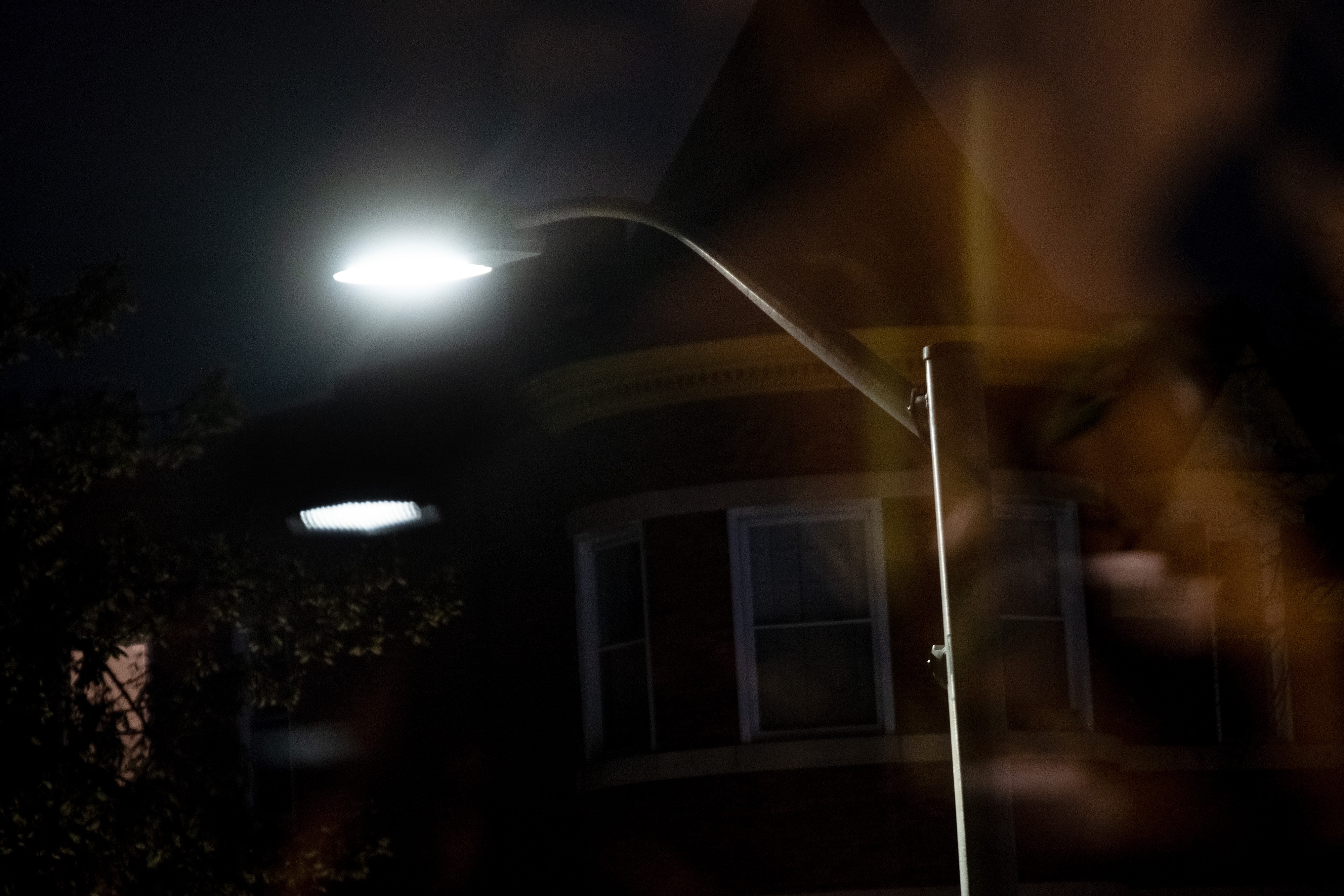 A streetlight in the Charles Village neighborhood of Baltimore on Thursday, April 10, 2025.