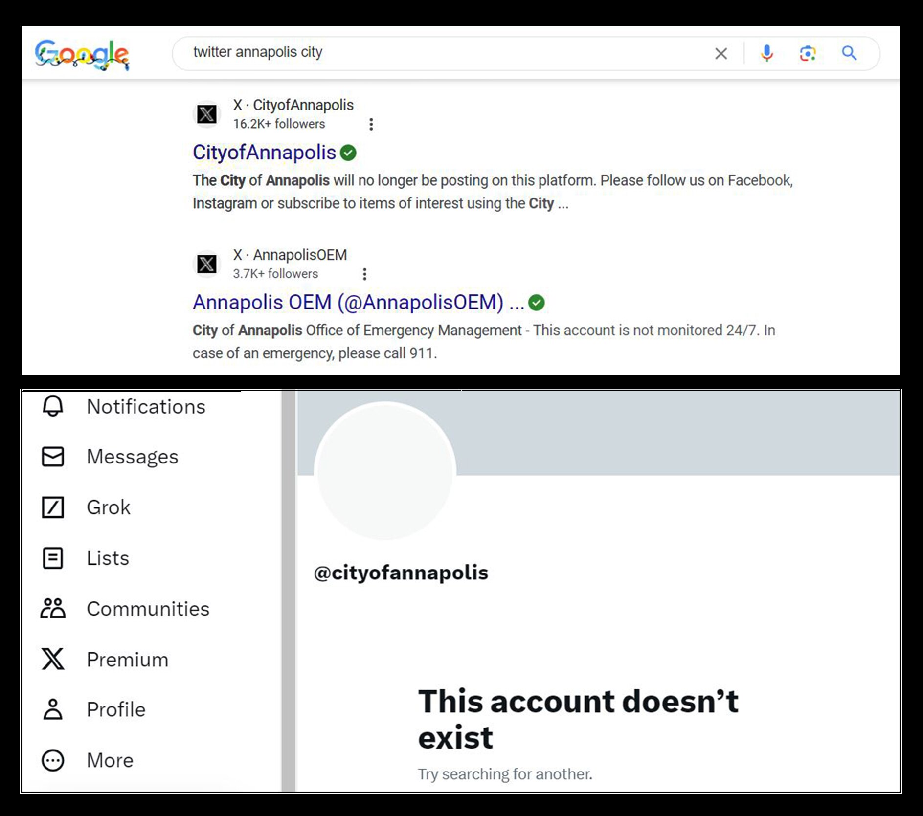 The city of Annapolis announced Monday that it was leaving X, formerly known as Twitter. By Friday, the city’s X account, including past posts, were gone.