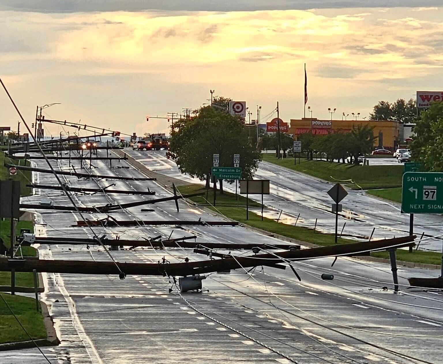 A powerful summer storm downed power lines on Route 140 in Westminster, trapping some motorists in their vehicles for hours on Aug. 7, 2023. The  roadway, which was closed to traffic for days, reopened on Aug. 14, 2023. (Samuel Gene)