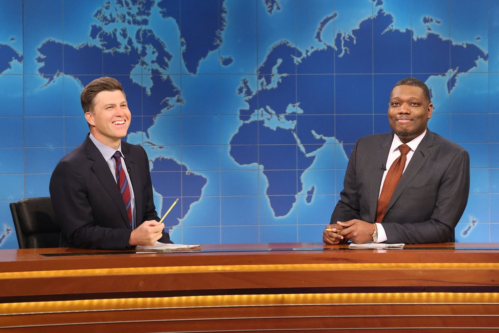 Anchors Colin Jost and Michael Che during the Weekend Update segment of “Saturday Night Live” this week.