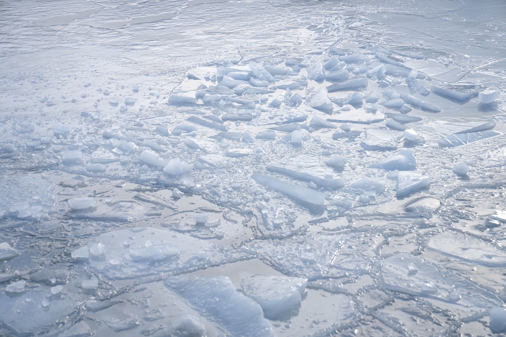 Ice in Spa Creek seen from the A.V. Sandusky dredger in Annapolis, Md., on Tuesday, February 3, 2026.