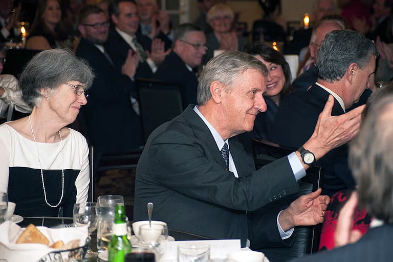 Walter Boynton, right, with his wife Mary Ellen when he was awarded the Mathias Medal in 2016.