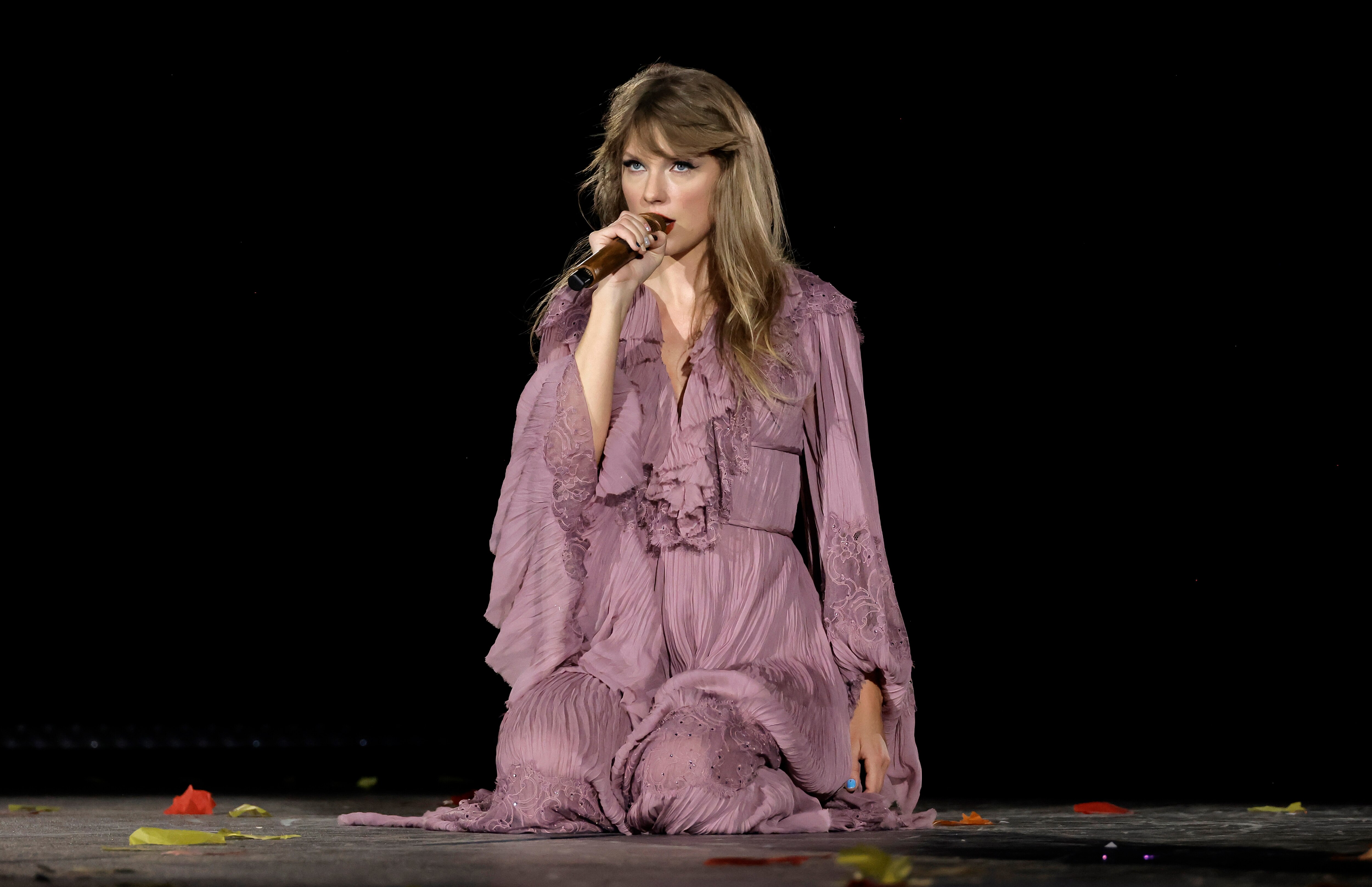 GLENDALE, ARIZONA - MARCH 17: Editorial use only and no commercial use at any time. No use on publication covers is permitted after August 9, 2023. Taylor Swift performs onstage for the opening night of "Taylor Swift | The Eras Tour" at State Farm Stadium on March 17, 2023 in Swift City, ERAzona (Glendale, Arizona). The city of Glendale, Arizona was ceremonially renamed to Swift City for March 17-18 in honor of The Eras Tour. (Photo by Kevin Winter/Getty Images for TAS Rights Management)
