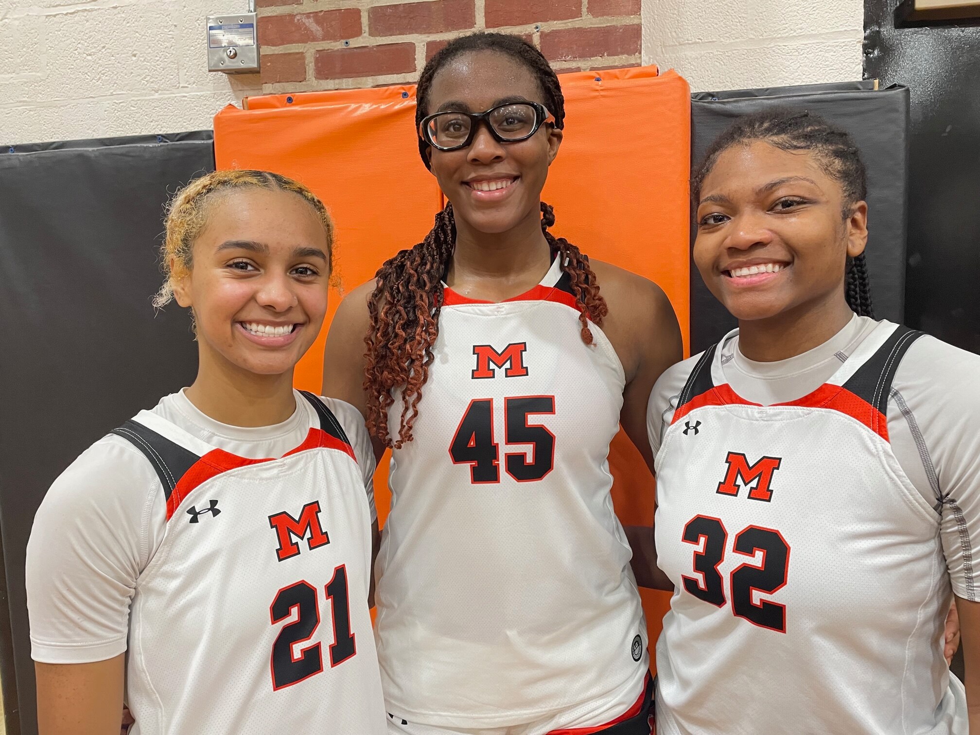 Junior post Kennedy Umeh (45) scored 23 points and senior guards Makaela Quimby (21) and Paris Locke (32) combined for 30 to lead No. 1 McDonogh past Mount Carmel, 74-37, in the IAAM A Conference basketball semifinals Thursday. The defending champion Eagles will meet No. 2 St. Frances Monday in a rematch of last year's title game.
