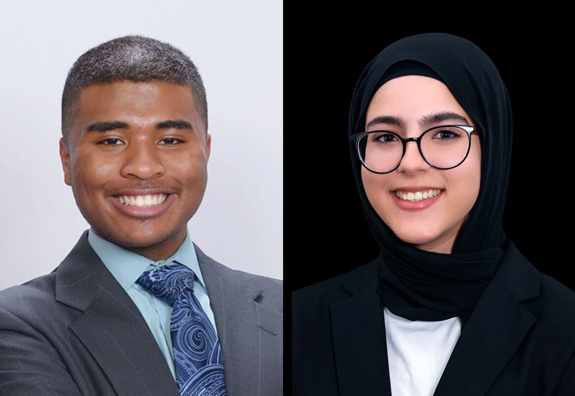 James Obasiolu, left, and Hafsa Hamdaoui, right, have been elected to serve on the school boards for Anne Arundel and Howard counties.