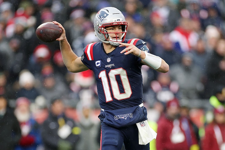 New England Patriots quarterback Drake Maye in action against the Buffalo Bills at Gillette Stadium on Dec. 14.