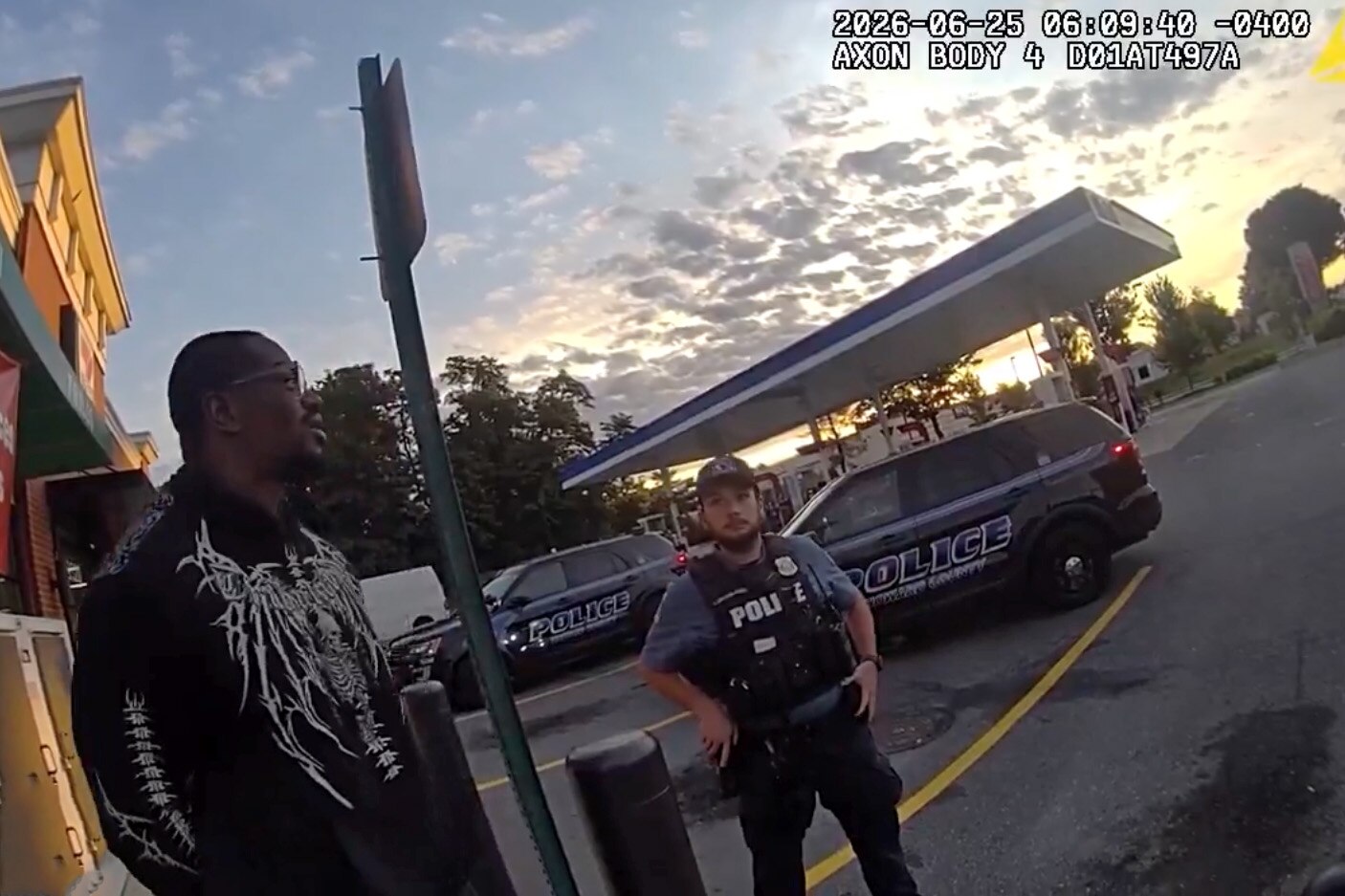 A still from body camera footage released by Howard County Police Department show a suspect accused of burglarizing a Verizon store who later called the police to report his car stolen.
