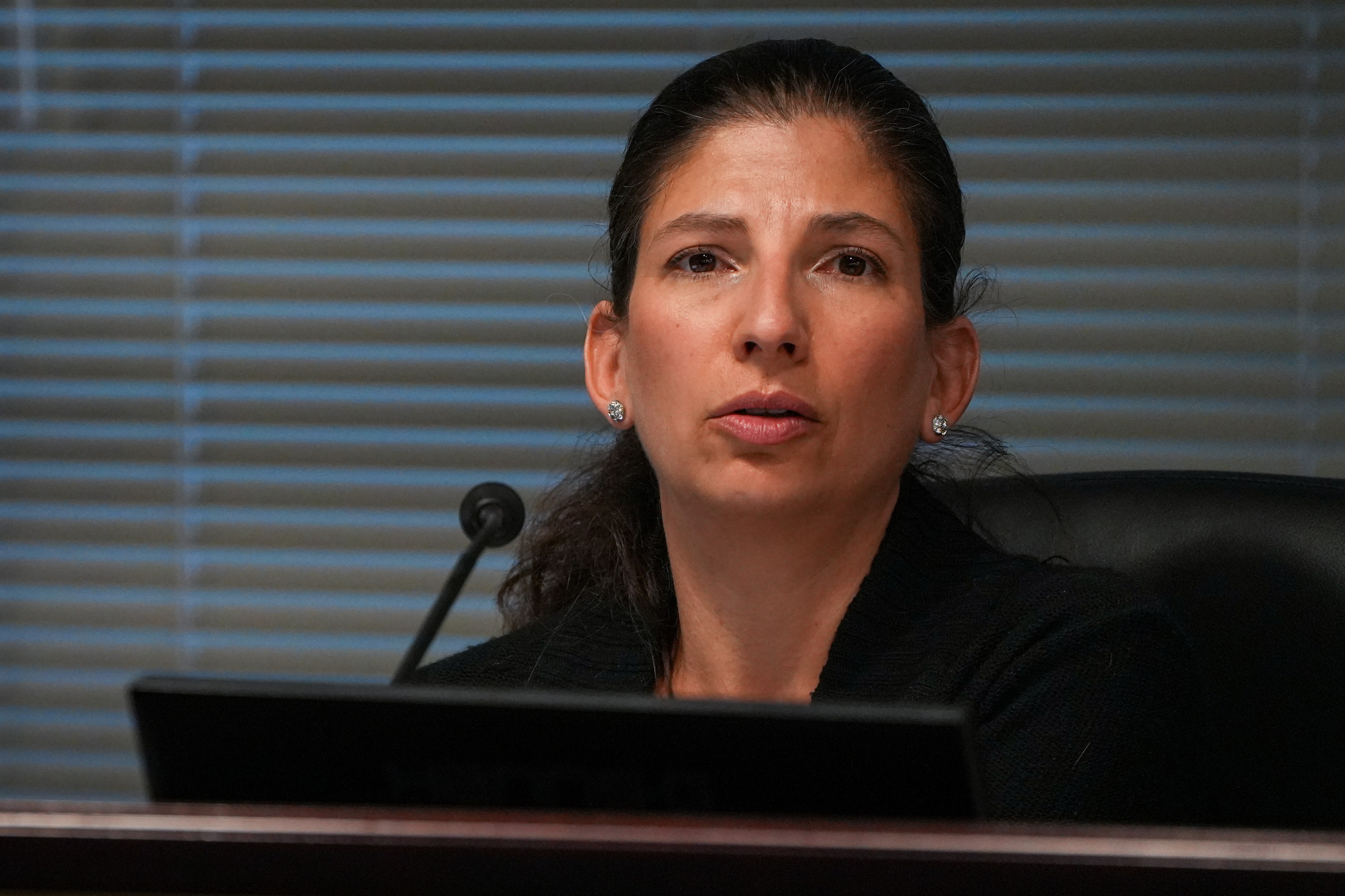 Felicia Stolusky speaks at a Baltimore County Board of Education meeting in August 2022.