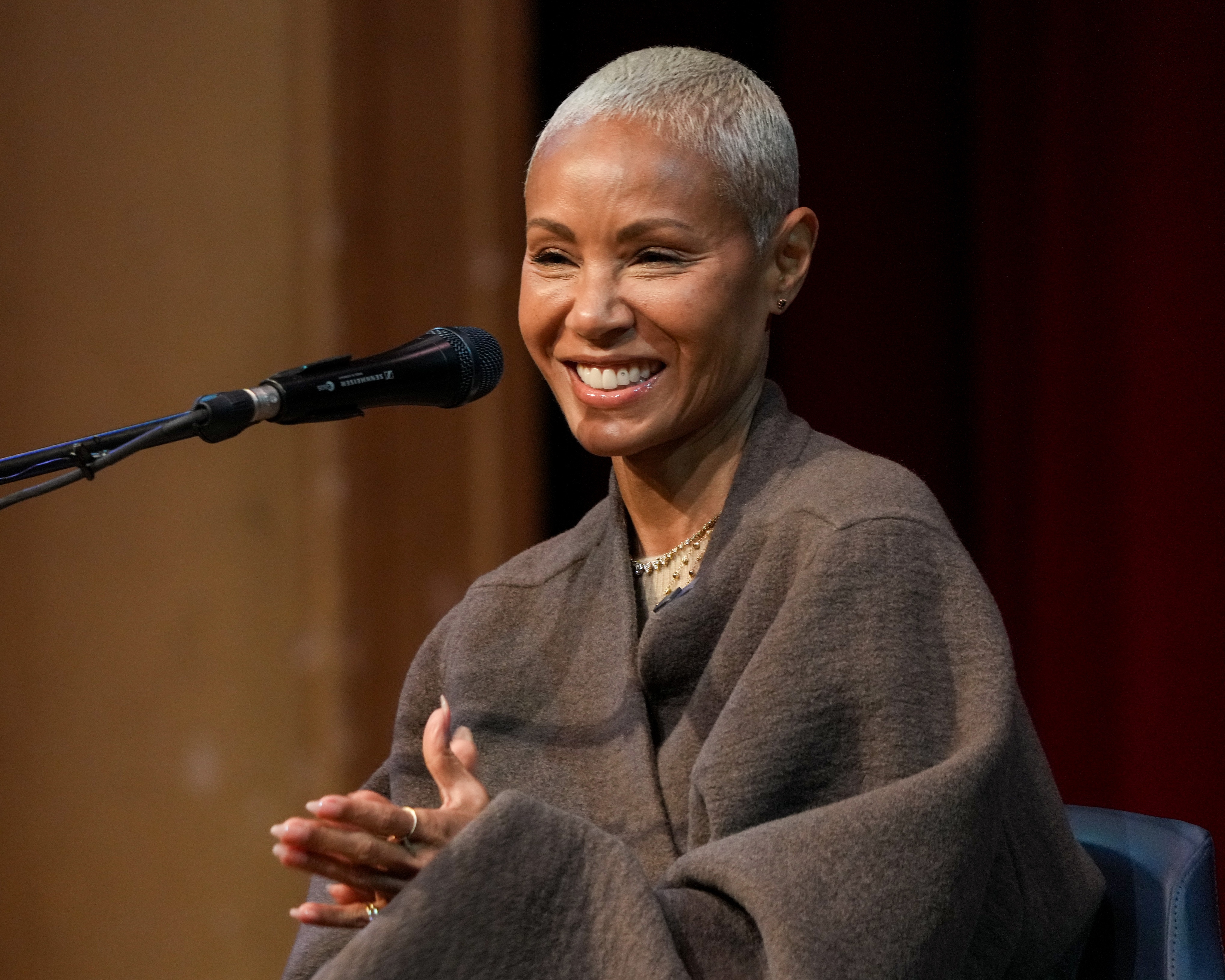 Jada Pinkett Smith speaks to students at her alma mater, the Baltimore School for the Arts, during a stop on her “Worthy” book tour on Oct. 18.