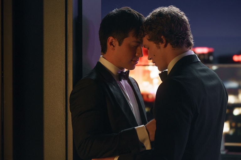 Actors Hudson Williams and Connor Storrie on Season 1, Episode 1 of "Heated Rivalry."