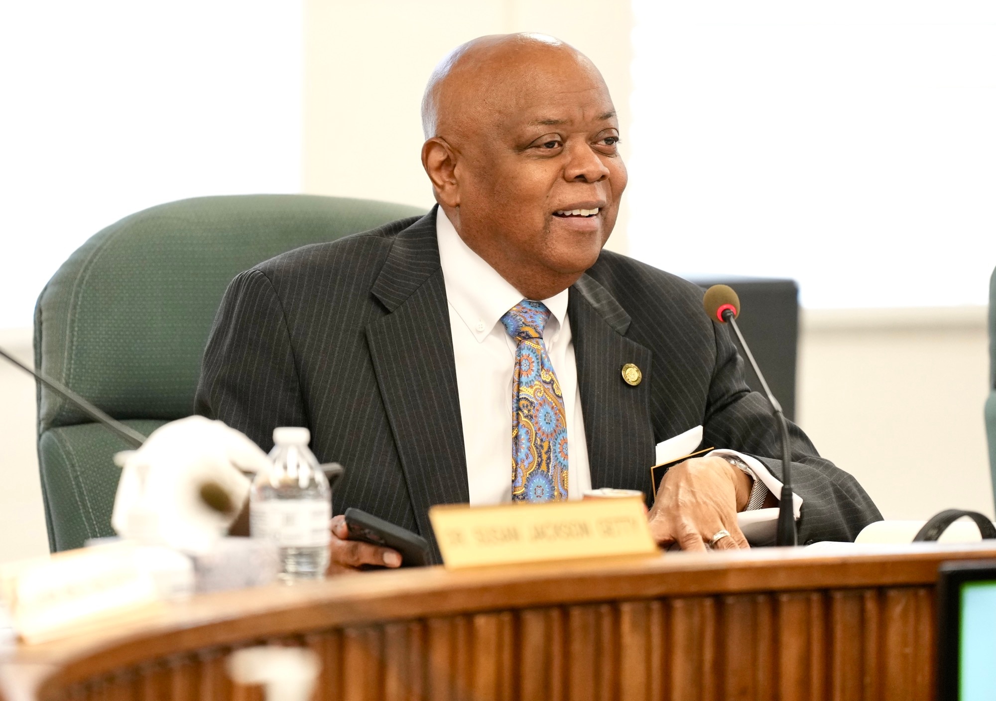 Clarence Crawford, president of the Maryland State Board of Education, during a state school board meeting in February. (Kaitlyn Newman/The Baltimore Banner)