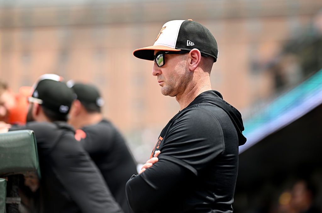 Orioles manager Craig Albernaz watches the second inning of a game against the New York Yankees on May 13.