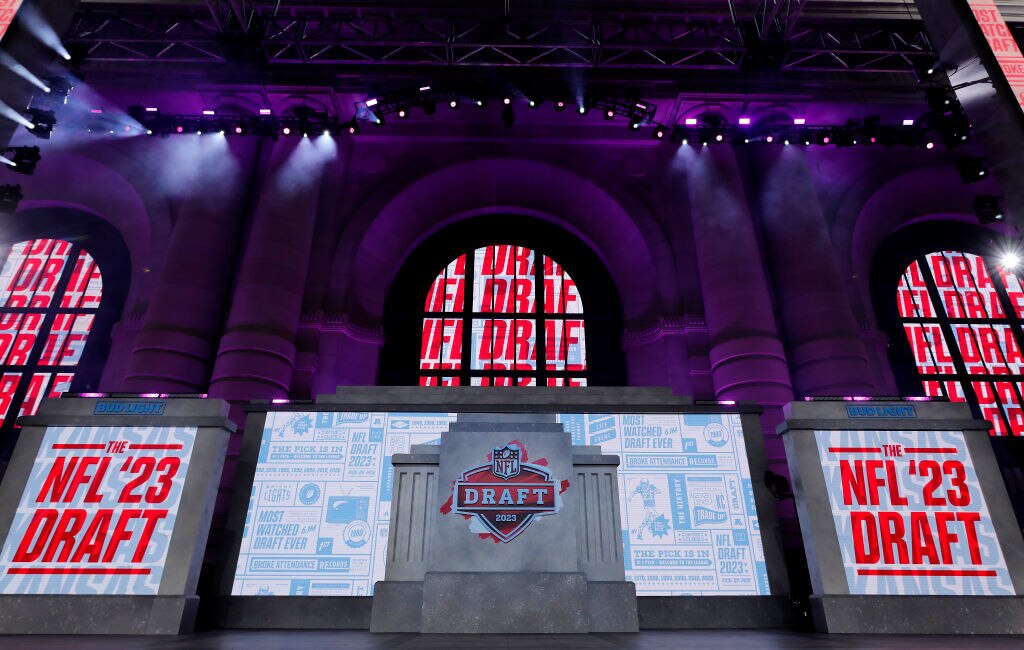 A detailed view of the atmosphere prior to the first round of the 2023 NFL Draft at Union Station on April 27, 2023 in Kansas City, Missouri. (Photo by David Eulitt/Getty Images)