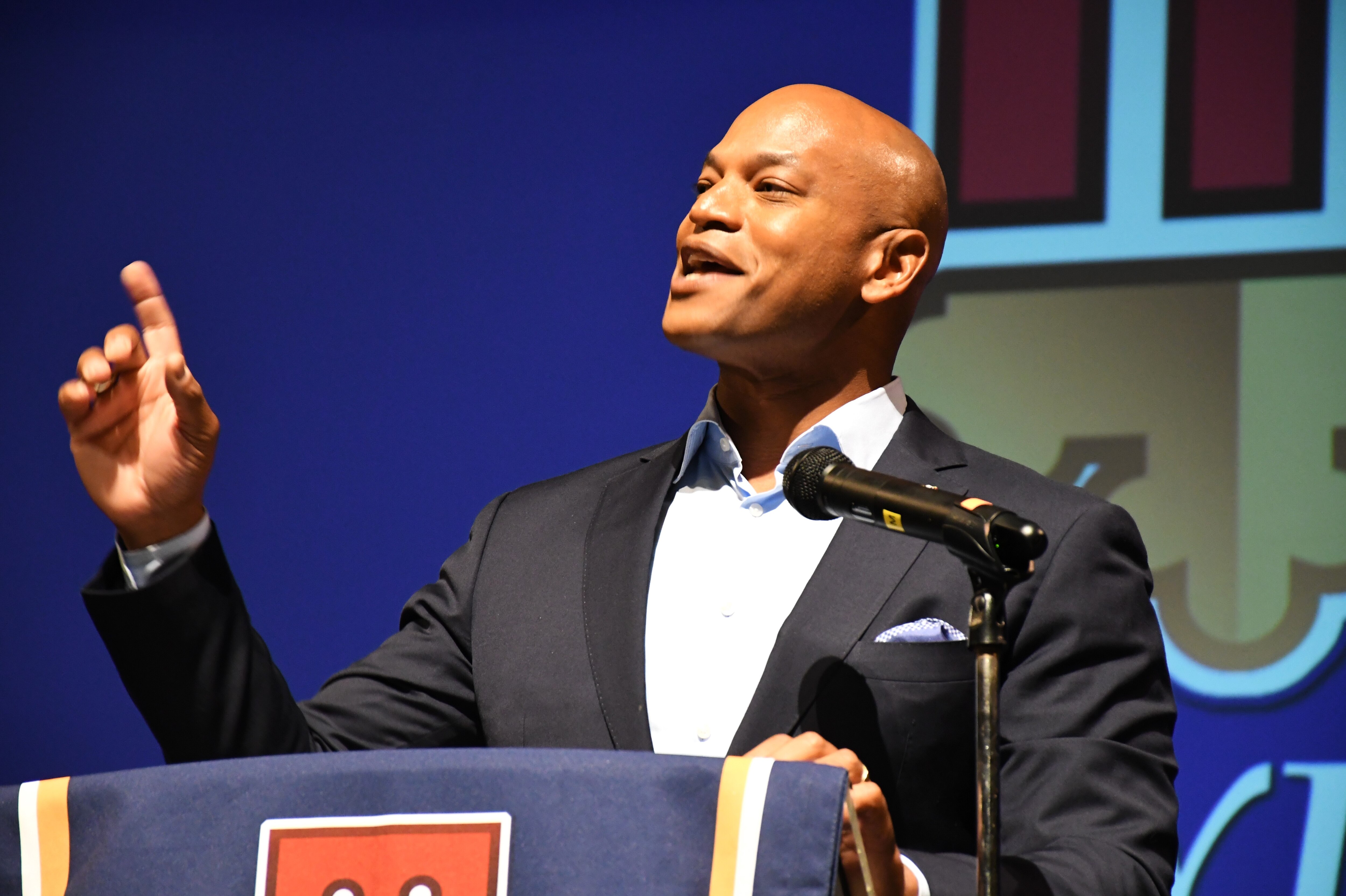 Maryland Gov. Wes Moore delivers a speech about state finances at the Roland E. Powell Convention Center in Ocean City on Saturday, Aug. 17, 2024. He attended the Maryland Association of Counties summer conference.