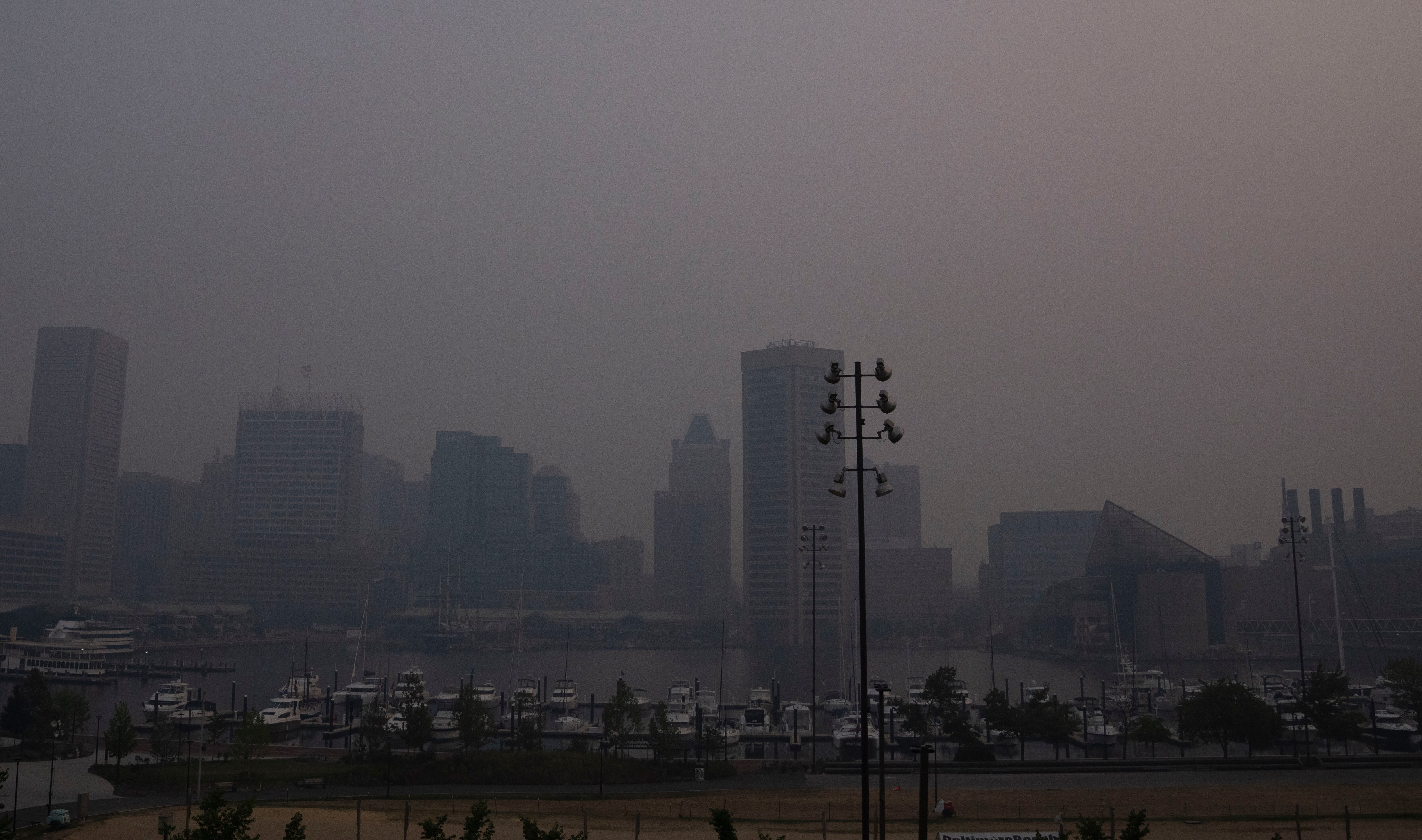 Air quality in Baltimore remains at dangerous levels due to smoke from Canadian wildfires blanketing the city on Thursday, June 8, 2023.