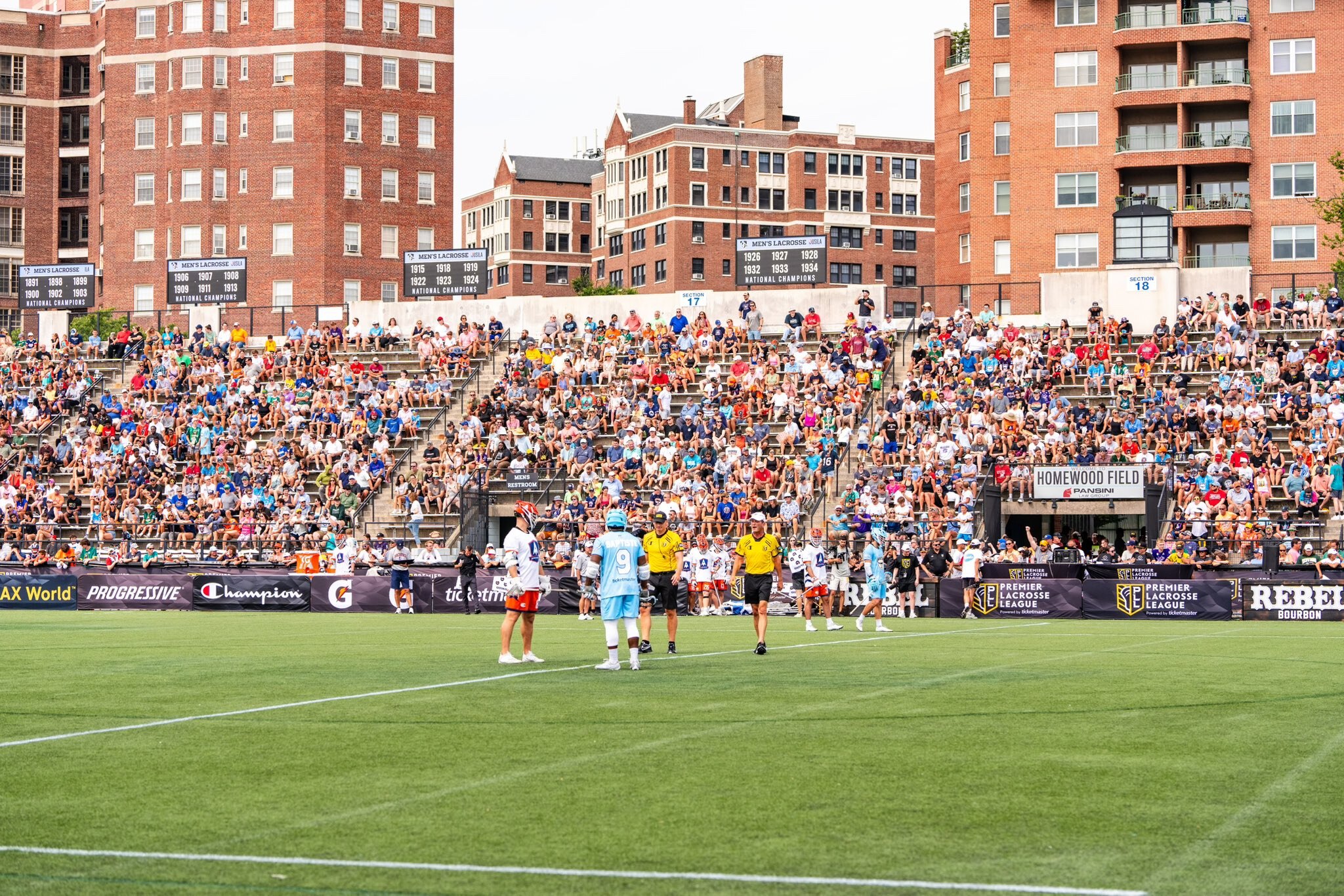 Fans packed Homewood Field on the Johns Hopkins Campus to watch PLL games. The league, which has operated as a tour, could place a team here permanently next season. (Photo courtesy of Premier Lacrosse League.)