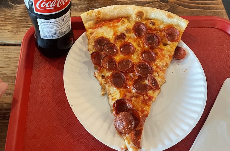 A pepperoni pizza slice from Paulie Gee's in Hampden.